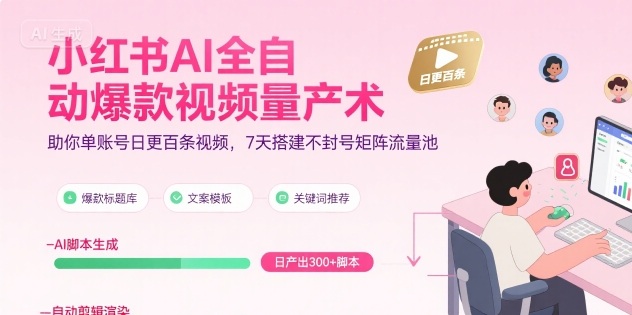 小红书AI全自动爆款视频量产术，助你单账号日更百条视频，7天搭建不封号矩阵流量池-老K资源网