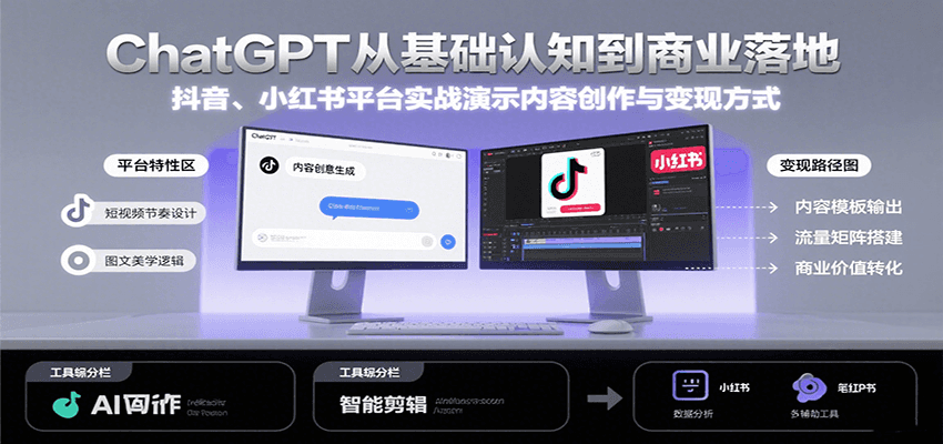 ChatGPT从基础认知到商业落地，实战演示抖音、小红书等平台的内容创作与变现-老K资源网