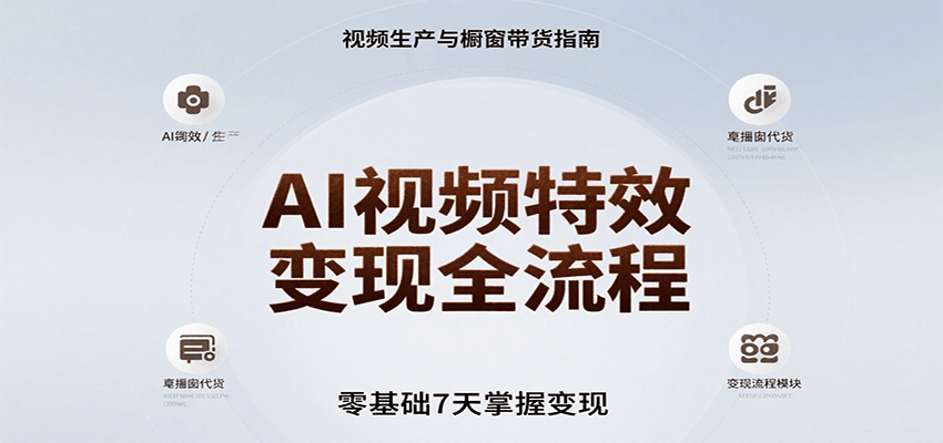 AI视频特效变现全流程，零基础7天掌握视频生产到橱窗带货变现-老K资源网
