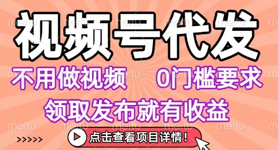 视频号代发，不用剪辑不用做视频，0门槛要求，领取发布就有收益，任务没有无上限，小白轻松上手-老K资源网