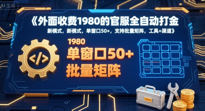 外面收费1980的官服全自动打金，新模式，单窗口50+，支持批量矩阵，工具+渠道-老K资源网
