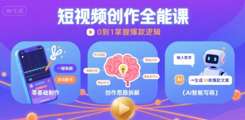 短视频创作课，短视频制作、创作思路、Ai写爆款文案-老K资源网