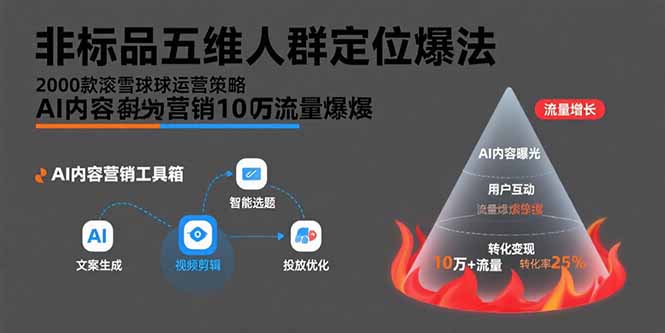 非标品五维人群定位法，2000款滚雪球运营策略，AI内容营销10万流量引爆-老K资源网