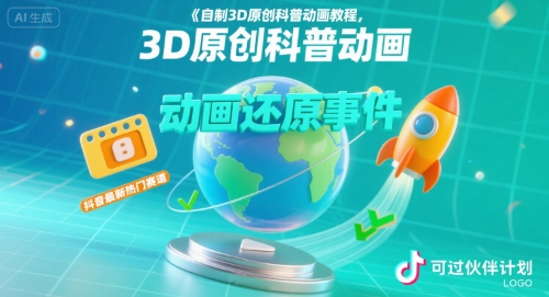 自制3D原创科普动画教程，动画还原事件，抖音最新热门赛道，可过伙伴计划-老K资源网