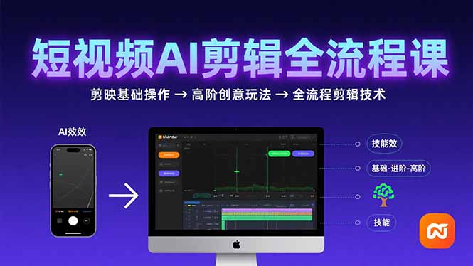 短视频AI剪辑技能，从剪映基础操作到高阶创意玩法，全流程剪辑技术-老K资源网