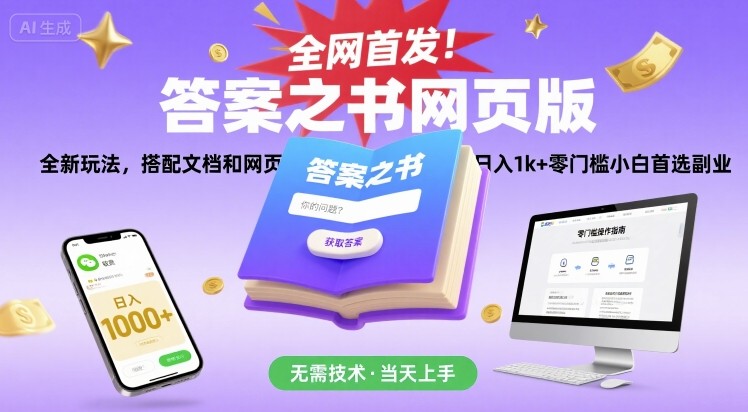 全网首发！答案之书网页版，全新玩法，搭配文档和网页，日入1k+零门槛小白首选副业-老K资源网