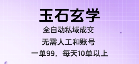 玉石玄学全自动私域成交，一单99每天十单以上，无需人工和矩阵账号，蓝海项目直接干-老K资源网