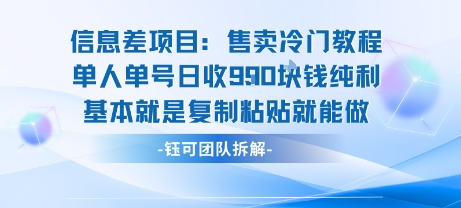 信息差项目：售卖冷门教程单人单号日收9张纯利基本就是复制粘贴就能做-老K资源网