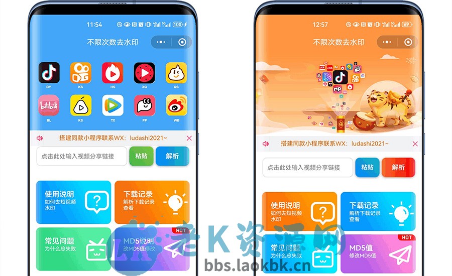 最新去水印小程序系统 前端+后端全套源码 多套模版 免授权-老K资源网