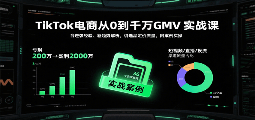 TikTok电商从0到千万GMV实战课，含逆袭经验、新趋势解析，讲选品定价流量，附案例实操-老K资源网