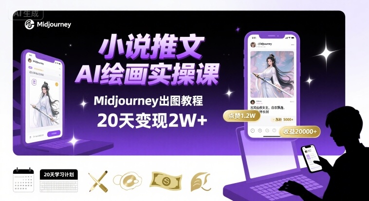 小说推文干货分享之AI绘画MJ出图实操课，用Midjourney做小说推文，20天挣2w-老K资源网