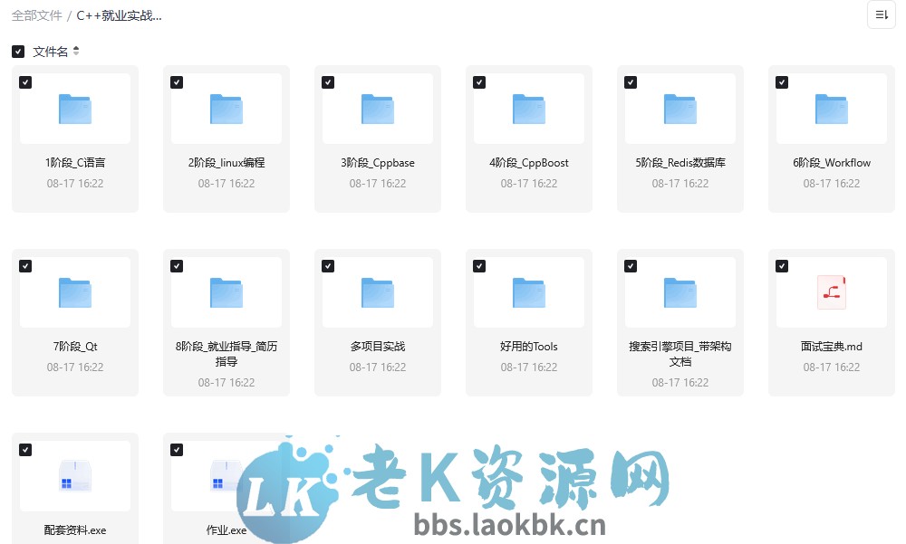 C++就业实战视频课程 – 从基础到项目开发全栈教程-老K资源网