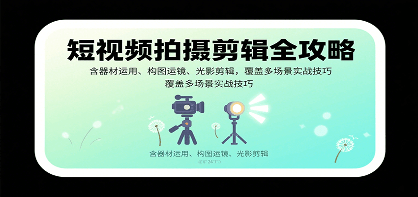 短视频拍摄剪辑全攻略：含器材运用、构图运镜、光影剪辑，覆盖多场景实战技巧-老K资源网