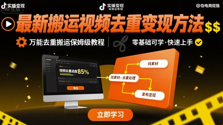最新搬运视频去重变现方法，万能去重搬运保姆级教程-老K资源网