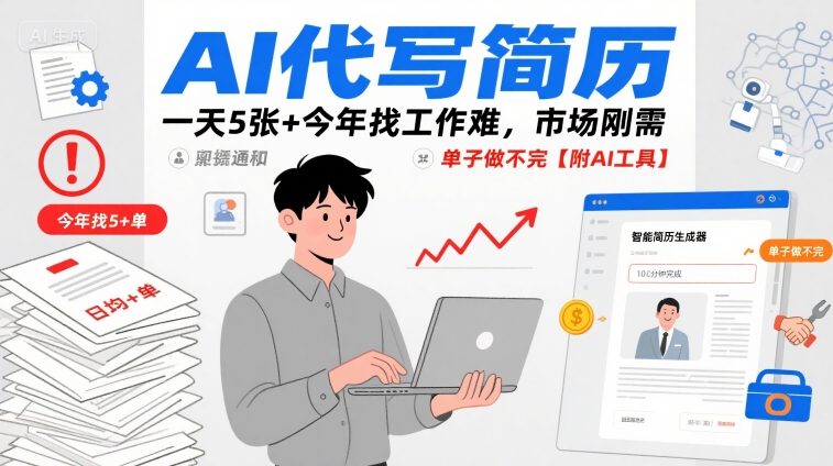 AI代写简历，一天5张+今年找工作难，市场刚需，单子做不完【附AI工具】-老K资源网
