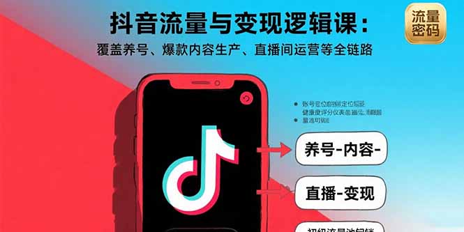 抖音流量与变现逻辑课：覆盖养号、爆款内容生产、直播间运营等全链路-老K资源网