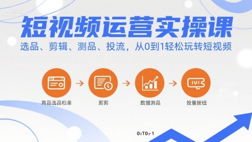 短视频运营实操课，选品、剪辑、测品、投流，从0到1轻松玩转短视频-老K资源网