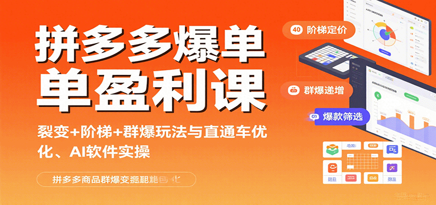 拼多多爆单盈利课：裂变+阶梯+群爆玩法与直通车优化、AI 软件实操-老K资源网