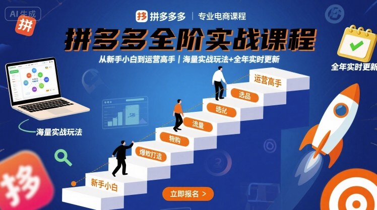 拼多多全阶实战课程，从新手小白到运营高手，海量实战玩法+全年实时更新【2025年9月更新】-老K资源网