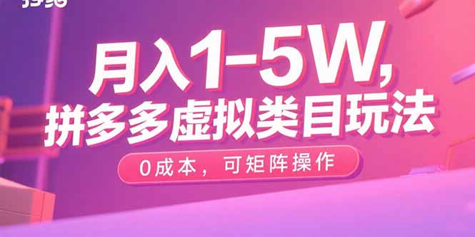 月入1-5W，拼多多虚拟类目玩法，0成本，可矩阵操作-老K资源网