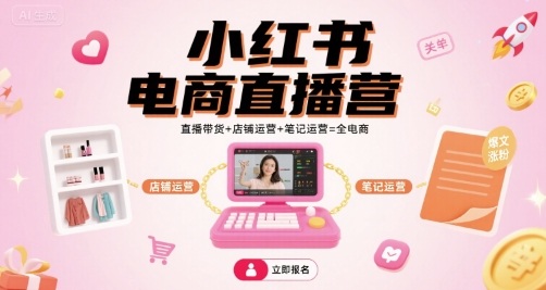 小红书电商直播营，直播带货+店铺运营+笔记运营=全电商-老K资源网