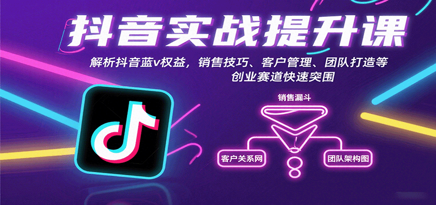 抖音实战提升课：解析抖音蓝v权益，销售技巧、客户管理、团队打造等创业赛道快速突围-老K资源网