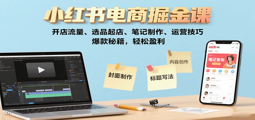 小红书电商掘金课：开店流量、选品起店、笔记制作、运营技巧，爆款秘籍，轻松盈利-老K资源网