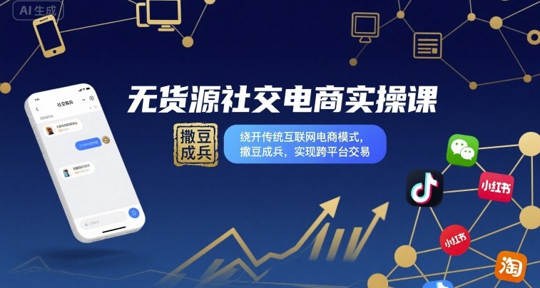 无货源社交电商实操课，绕开传统互联网电商模式，撒豆成兵，实现跨平台交易-老K资源网