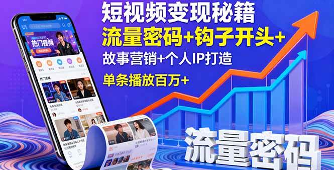 （16079期）短视频变现秘籍，流量密码+钩子开头+故事营销+个人IP打造，单条播放百万+-老K资源网