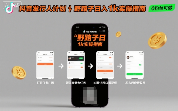 抖音发行人计划全新野路子玩法，随时随地，只要有手机，就能操作，日入1k+【揭秘】-老K资源网