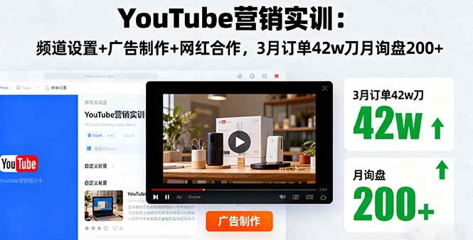 （16107期）YouTube营销实训：频道设置+广告制作+网红合作，3月订单42w刀月询盘200+-老K资源网