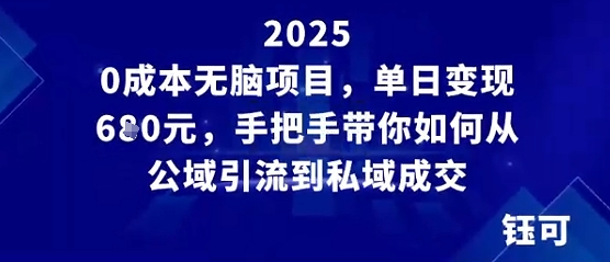 0成本无脑项目，单日变现多张，手把手带你如何从公域引流到私域成交-老K资源网