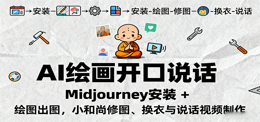AI绘画开口说话，Midjourney安装 + 绘图出图，小和尚修图、换衣与说话视频制作-老K资源网