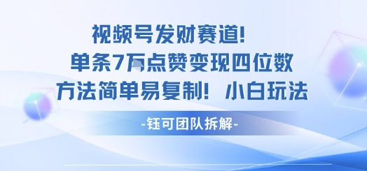视频号发财赛道单条7W点赞变现四位数方法简单易复制小白玩法-老K资源网