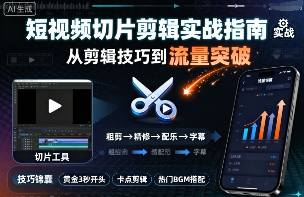 短视频切片剪辑实战指南，从剪辑技巧到流量突破-老K资源网