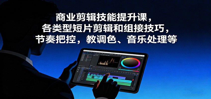 商业剪辑技能提升课，各类型短片剪辑和组接技巧，节奏把控，教调色、音乐处理等-老K资源网