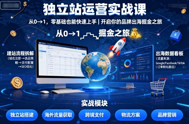 独立站运营实战课，从0到1，零基础也能快速上手，开启你的品牌出海掘金之旅-老K资源网