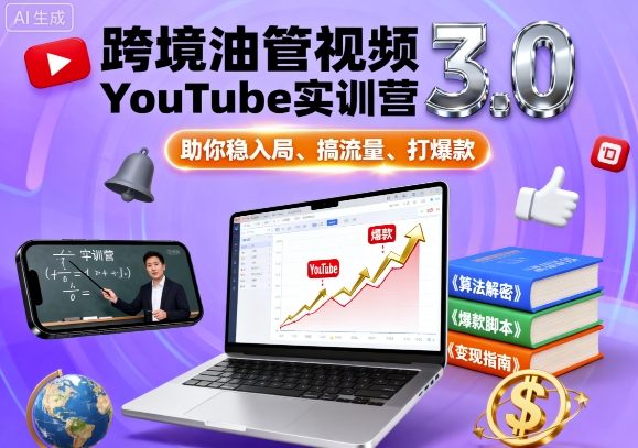 跨境油管视频YouTube实训营3.0，助你稳入局、搞流量、打爆款-老K资源网