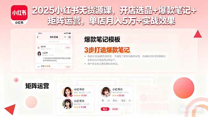 （16024期）2025小红书无货源课，开店选品+爆款笔记+矩阵运营，单店月入5万+实战效果-老K资源网