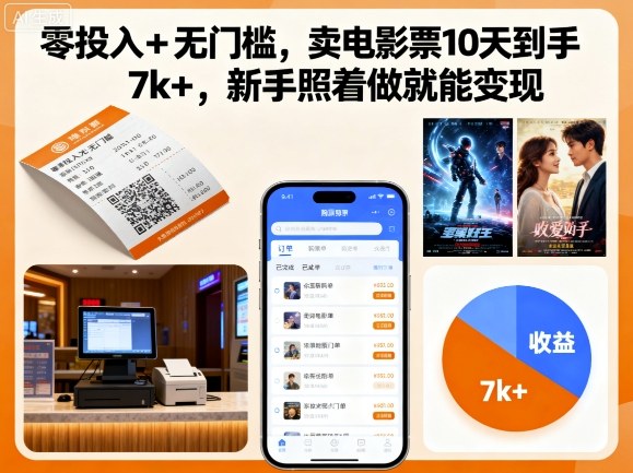 零投入+无门槛，卖电影票10天到手7k+，新手照着做就能变现【揭秘】-老K资源网