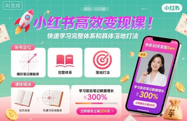 小红书高效变现课，快速学习小红书完整体系和具体落地打法-老K资源网