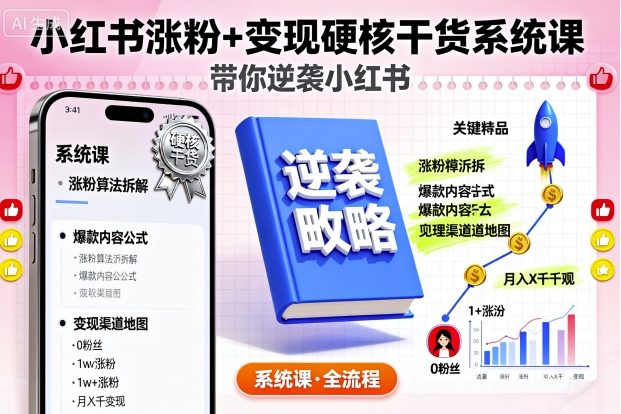 小红书涨粉+变现硬核干货系统课，带你逆袭小红书-老K资源网