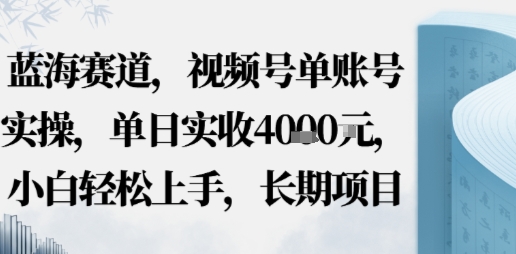 蓝海赛道，视频号单账号实操，单日实收1k，小白轻松上手，长期项目-老K资源网
