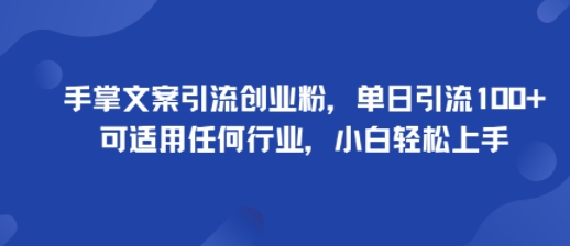 手掌文案引流创业粉，单日引流100+，可适用任何行业，小白轻松上手-老K资源网