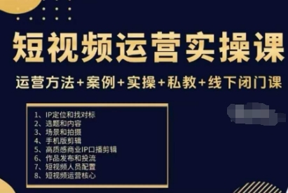 短视频运营实操课，运营方法+案例+实操+私教+线下闭门课-老K资源网
