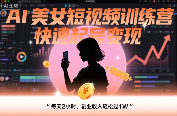 AI美女短视频训练营，快速起号变现，每天2小时，副业收入轻松过1W-老K资源网