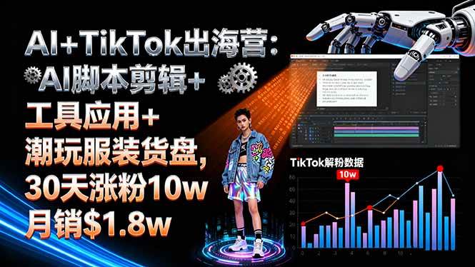 AI+TikTok出海营:AI脚本剪辑+工具应用+潮玩服装货盘,30天涨粉10w月销$1.8w-老K资源网