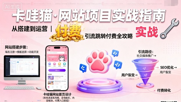 卡哇猫·网站项目，网站搭建与运营以及引流跳转付费-老K资源网