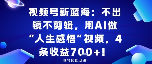 视频号新蓝海：不出镜不剪辑，用AI做“人生感悟”视频，4条收益7张-老K资源网