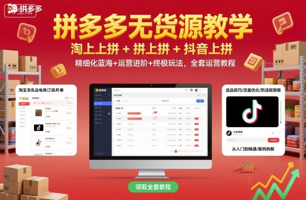 拼多多无货源教学，淘上拼+拼上拼+抖上拼，精细化蓝海+运营进阶+终极玩法，全套运营教程-老K资源网